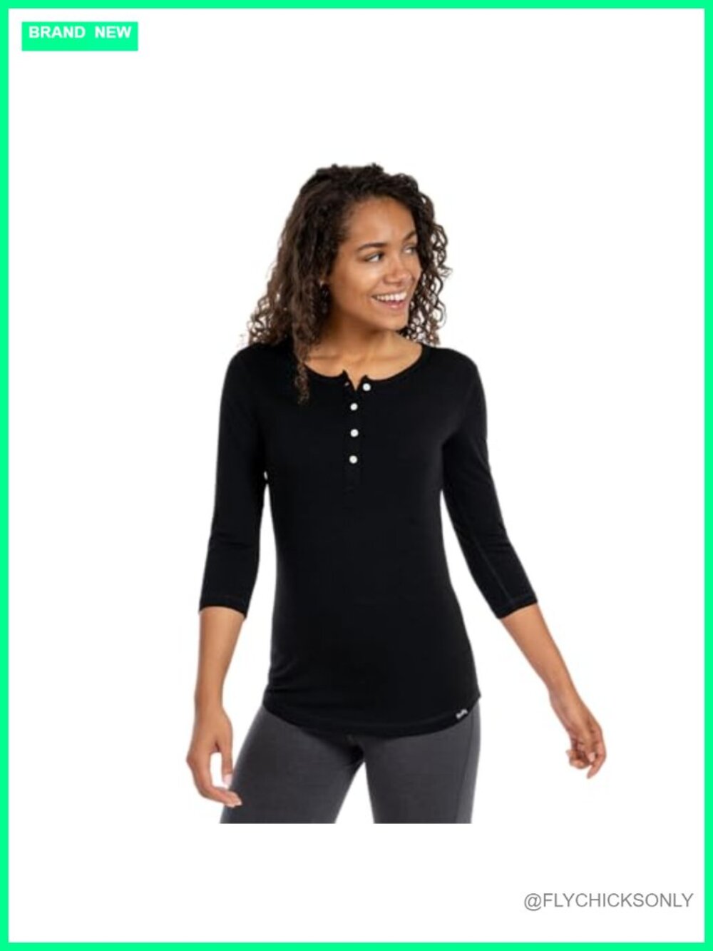Merino Wool 3/4 Sleeve Henley Shirt Fitted Active Hiking Tee